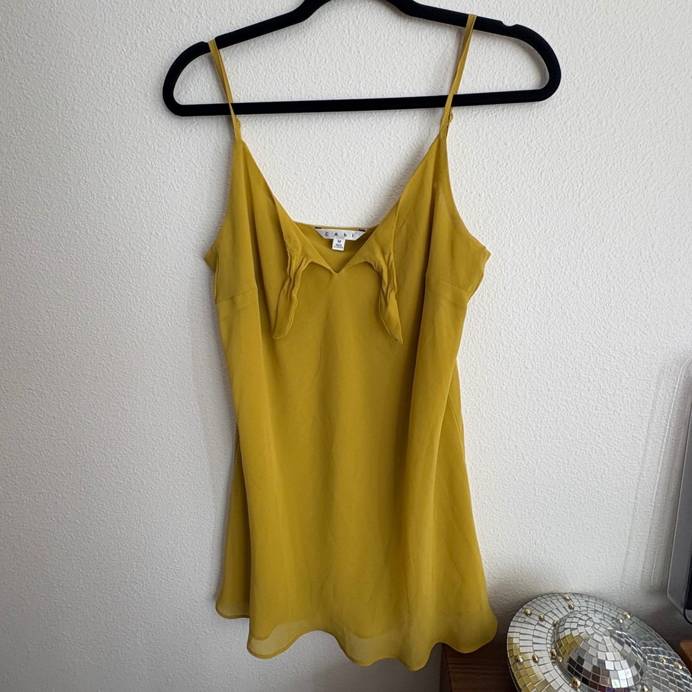 Cabi Mustard Yellow Double Layer Chiffon Camisole Tie Front Tank Top M - Picture 3 of 8